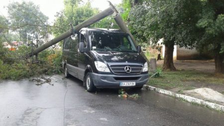 В Олександрії електроопора впала на мікроавтобус із людьми. ФОТО