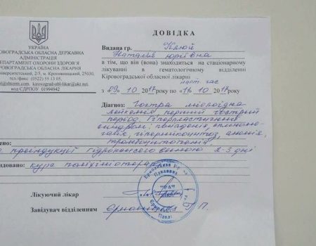 Дівчина з Кіровоградщини бореться із лейкемією, потрібні кошти на лікування