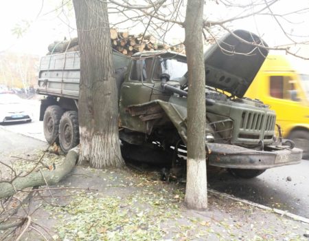 У Кропивницькому вантажівка з дровами і несправними гальмами наламала дров, врізавшись у дерево. ФОТО