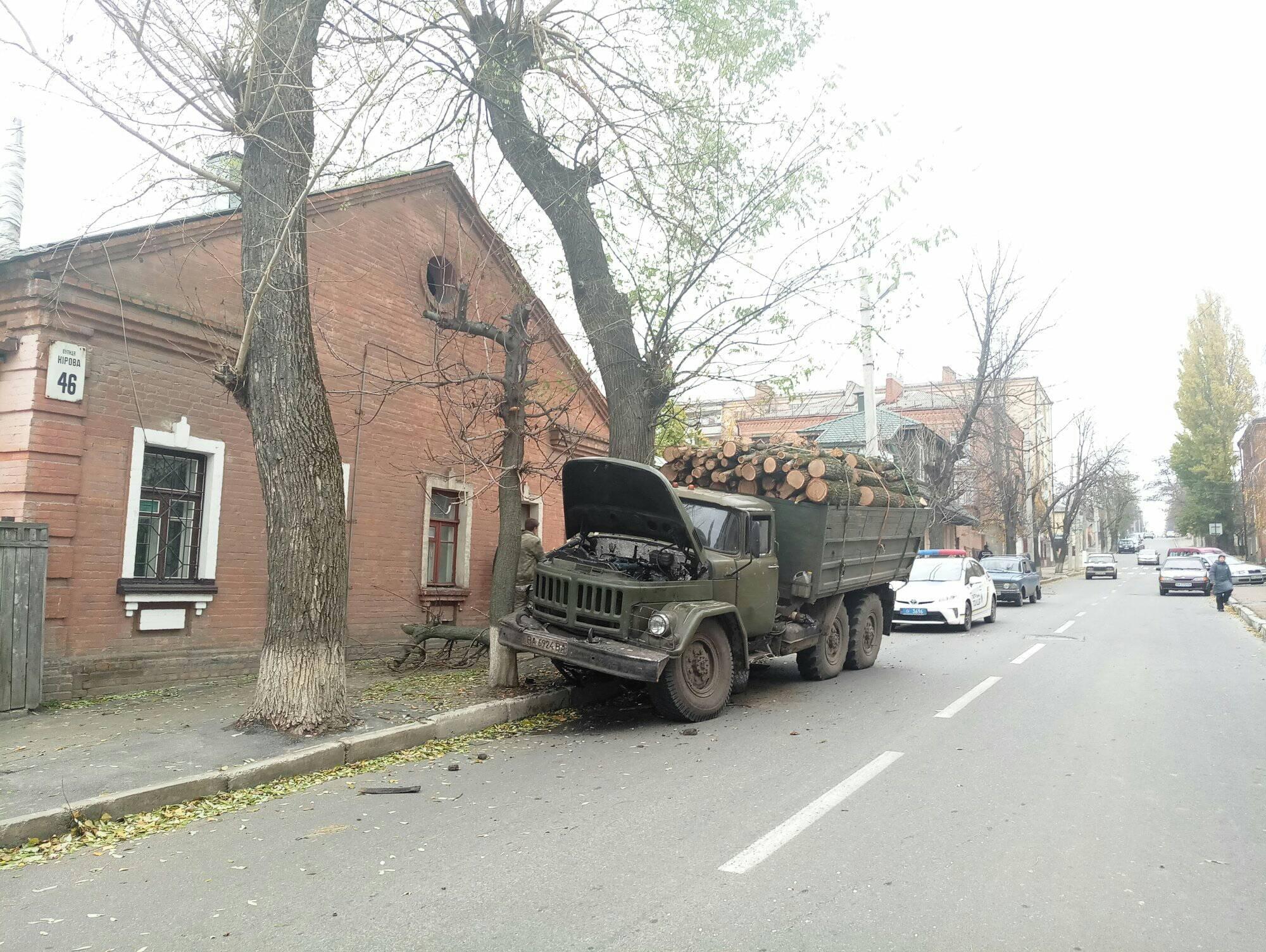 У Кропивницькому вантажівка з дровами і несправними гальмами наламала дров, врізавшись у дерево. ФОТО