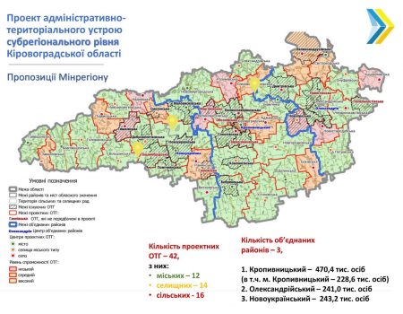 У Мінрегіоні оприлюднили проект поділу Кіровоградщини на 3 райони. ФОТО