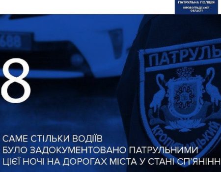 За ніч у Кропивницькому зупинили 8 п’яних водіїв