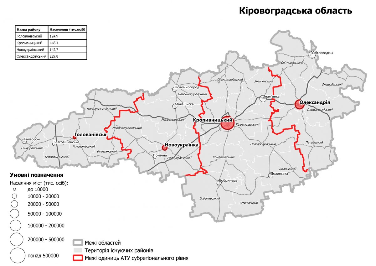 Мінрегіон оприлюднив проєкт нового поділу Кіровоградщини на райони