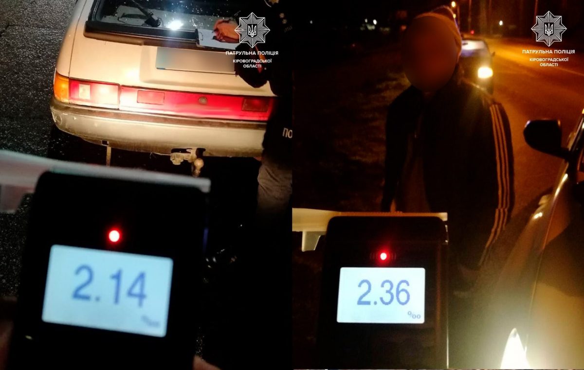 У Кропивницькому за годину затримали 2-ох водіїв у 12 й 11 разів п&#8217;яніших від норми. ФОТО