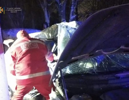 У Кропивницькому автівка в’їхала в електроопору, водія діставали рятувальники. ФОТО
