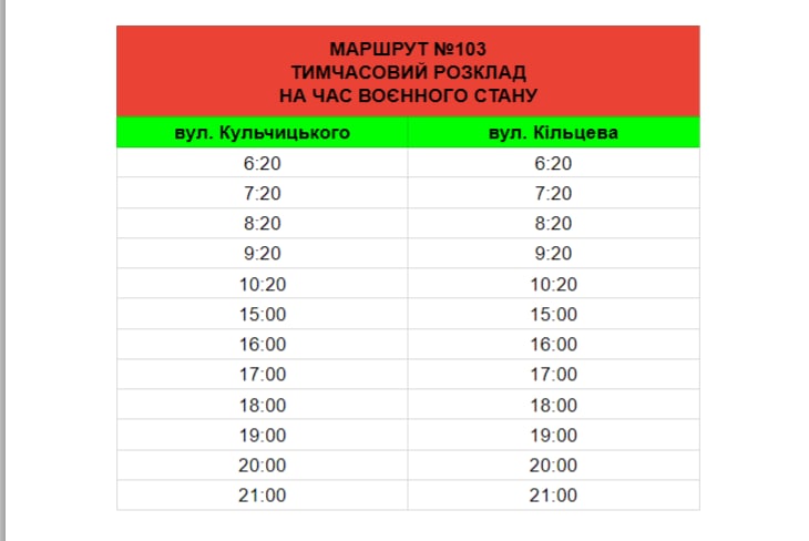 У Кропивницькому змінився розклад автобусного маршруту №103
