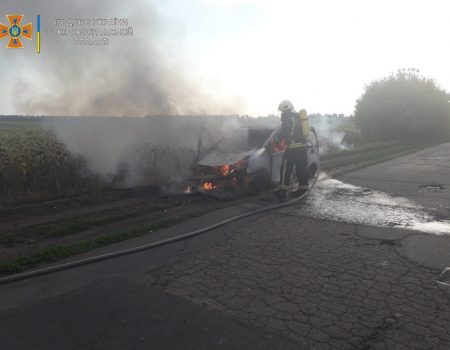 На Кіровоградщині на дорозі з різницею в пів години горіли два авто. ФОТО