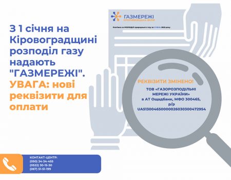  «Кіровоградгаз» оприлюднив нові реквізити на оплату послуг за розподіл природного газу