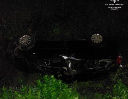 На Кіровоградщині автівка злетіла в кювет і перекинулася, п’яний водій – вцілів. ФОТО